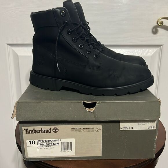 🔥🔥 TIMBERLAND WATERPROOF 6” BOOTS BLACK #19074  Men Sz 10 - EXCELLENT  🔥🔥 - Picture 1 of 12